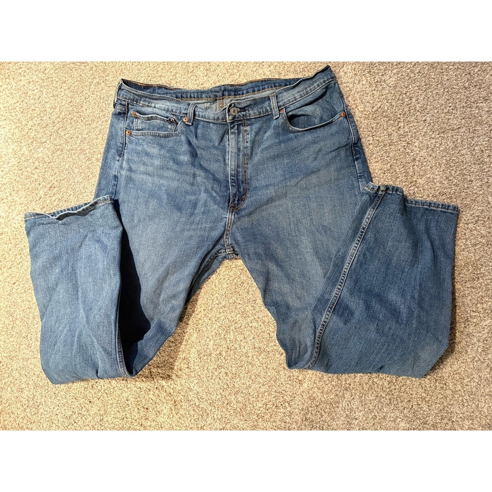Levis 505 Regular Fit Wide Leg 42x30 Medium Wash Red Tab Blue Denim Jeans - Picture 8 of 9